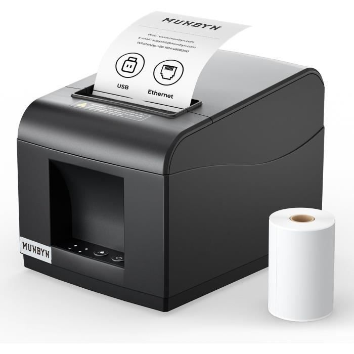 Imprimante de reçus thermique MUNBYN 80 mm — USB & Ethernet, compatible ESC/POS, Noir
