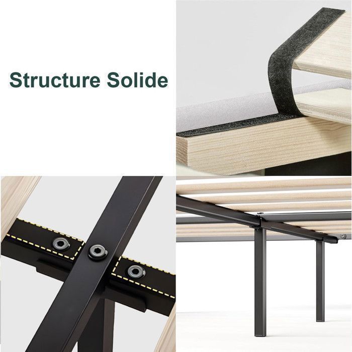 Estructura de cama doble ajustable de 140x190 cm, cabecero Ren Linen, soporte doble de metal y madera, color beige.