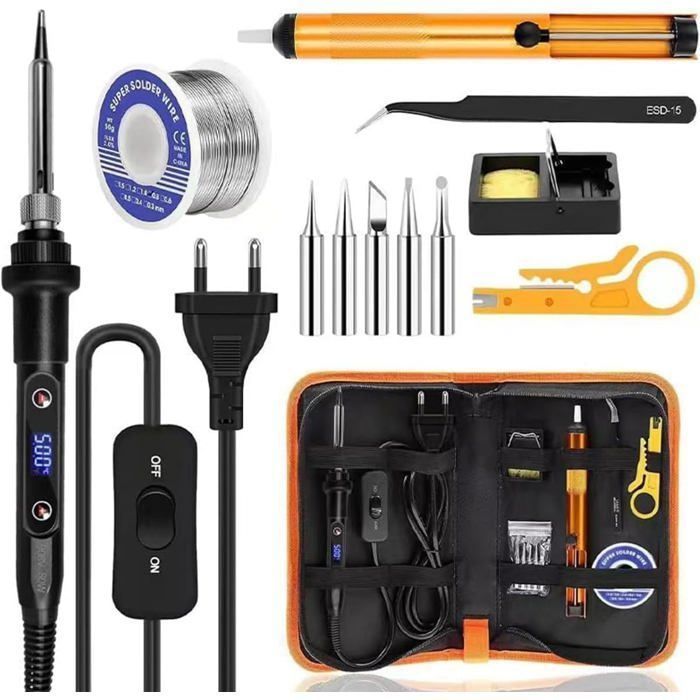 Kit de soldador portátil - 80W - Temperatura ajustable de 180 a 500 °C - Con interruptor de encendido/apagado, 5 puntas de soldadura