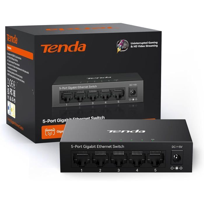 TEG1005D 5-Port Gigabit Ethernet Switch, RJ45 Switch, RJ45 Hub, Metal Housing, Ethernet Multi-Port, Plug and Play
