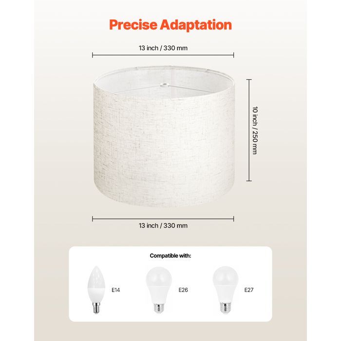 Drum Lampshade - VEVOR - 33x33x25 cm - Medium Linen Replacement Lampshade for Table Lamps, Floor Lamps and Pendant Lights