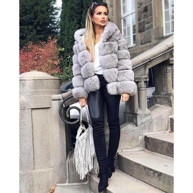 Female Jacket Fur Coat Rabbit Imitation Fur Winter Grass Mink Faux Fur Zipper Coat Ladies Artificial Fur Hooded Soft Plus Size
