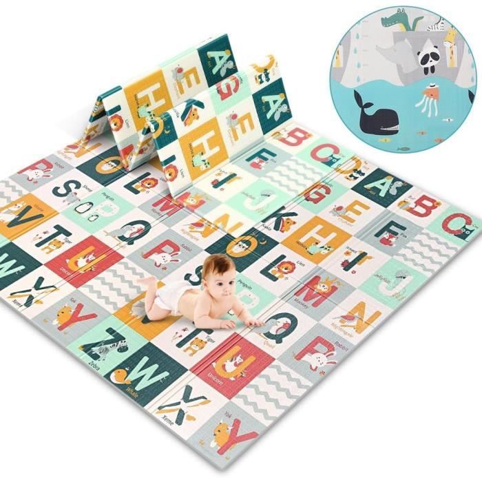 Alfombra de juegos para bebés, alfombra de actividades y juegos plegable para bebés, alfombra de espuma plegable y gruesa, 180x200x1cm