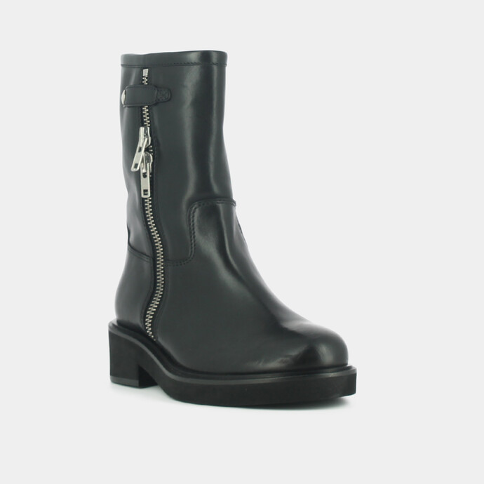 Boots à talons et doubles fermetures éclair  en cuir noir