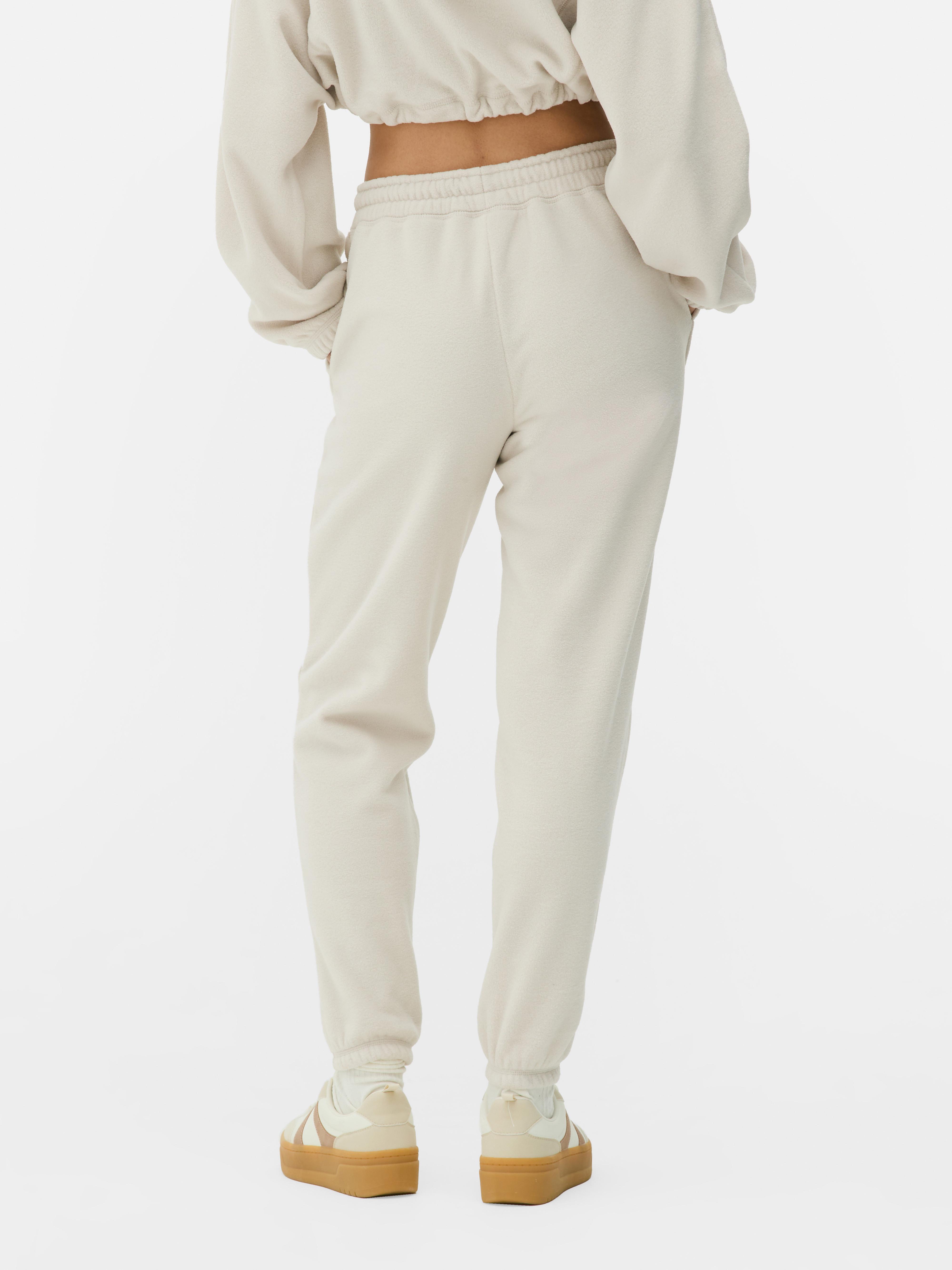 Pantaloni de trening din fleece asortați Pantaloni de trening din fleece călduroși cu talie elastică și manșete la gleznă