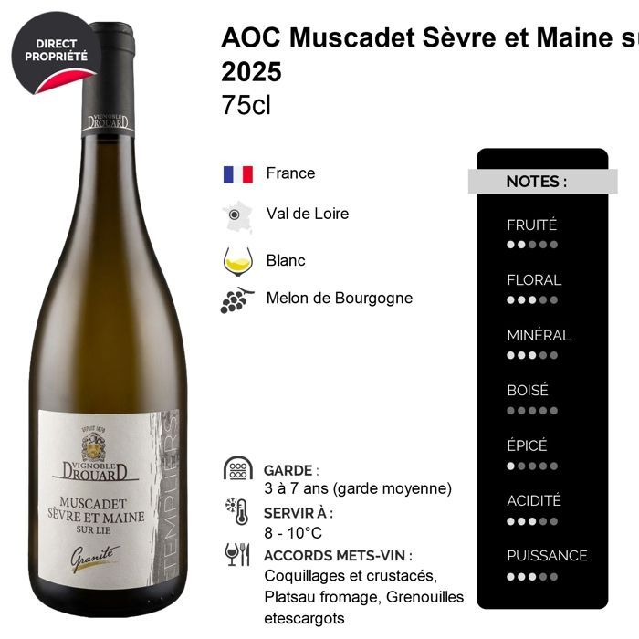 Vignoble Drouard Muscadet Sèvre et Maine sur lie Templiers 