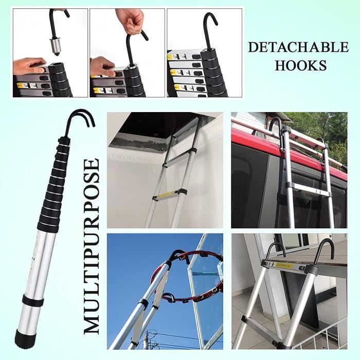 Aluminum telescopic ladder - 6.2 m - 20.3 ft - Extra long extendable ladder - With 2 hooks - Detachable