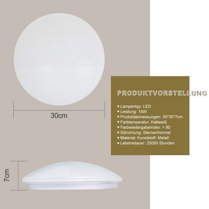 Plafonnier LED - NETTLIFE - Ø30 cm - 18W - 6500K (Blanc froid) - Effet ciel étoilé