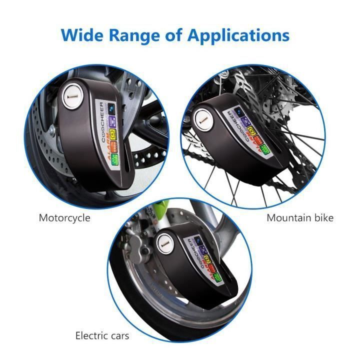 Candado de disco para motocicleta con alarma de 110 dB, candado impermeable para scooter/motocicleta/scooter/ATV con 3 llaves, 1 llave