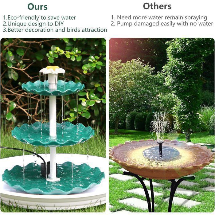 AISITIN Fontaine solaire DIY 3,5 W – 3 Niveaux, Amovible, pour Jardin, Bain d’Oiseaux, Jeu d’Eau-Salon de jardin