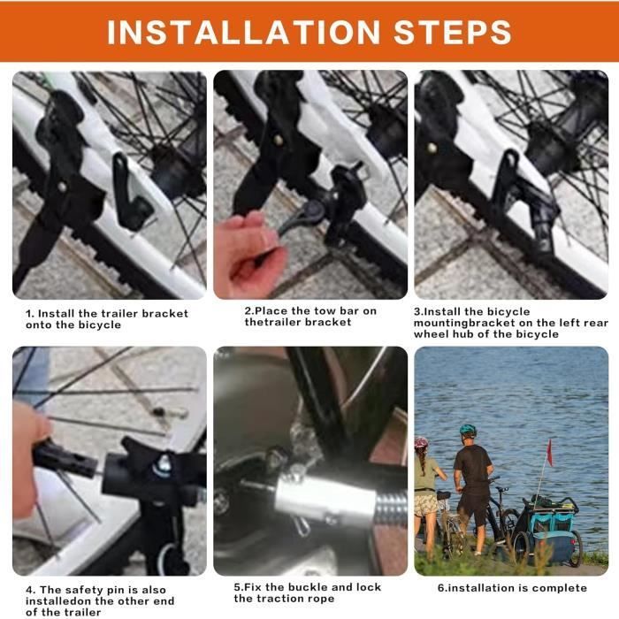 Enganche para remolque de bicicleta - Universal - Acero inoxidable - Pasadores de bloqueo - Fácil instalación