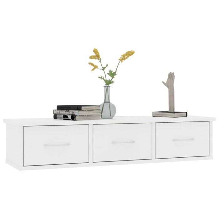 Étagère murale avec tiroirs - VIDAXL - Blanc - Aspect bois - Contemporain - Design