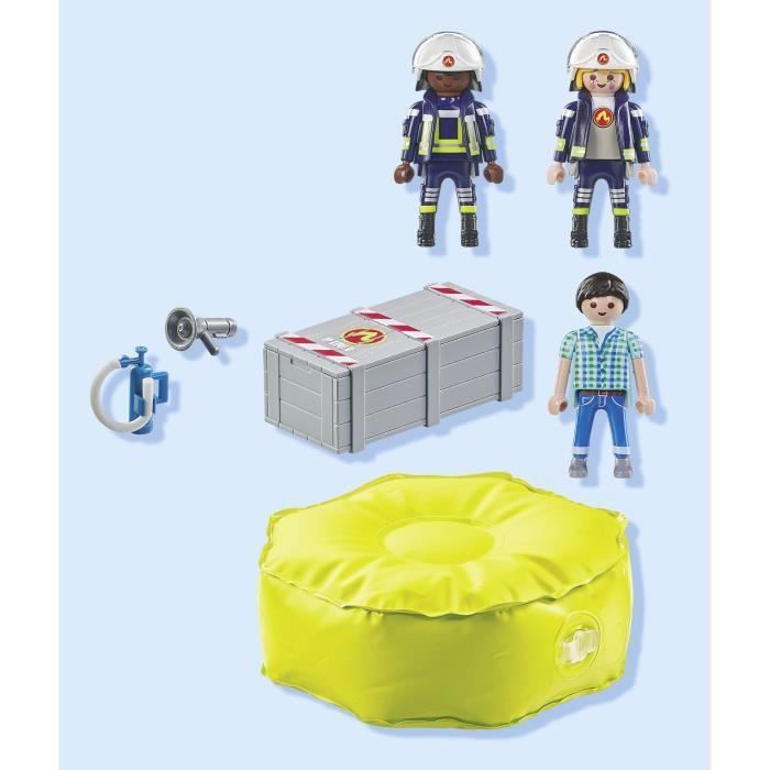 PLAYMOBIL 71465 Pompiers avec coussin de sauvetage - Action Heroes - Les pompiers - Dès 4 ans