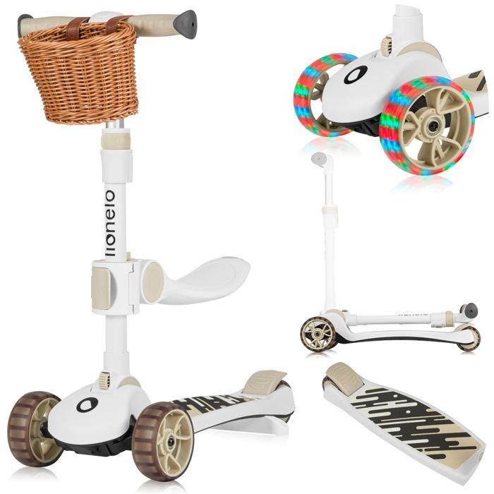 Draisienne enfant - LIONELO - Franky - Grandes roues éclairées - Pliable - Panier à accessoires