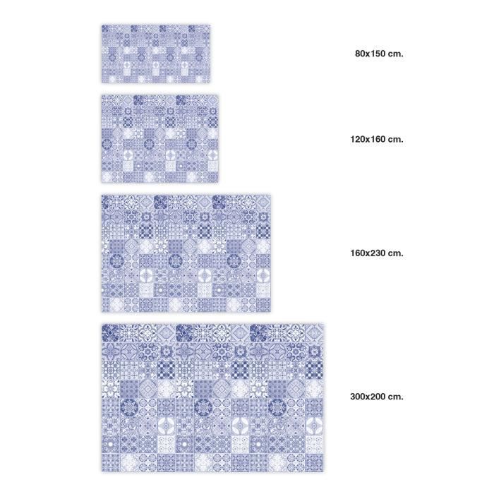 Alfombra de vinilo - Panorama - Jaén - Azulejos de cemento - Azul - 120x160 cm