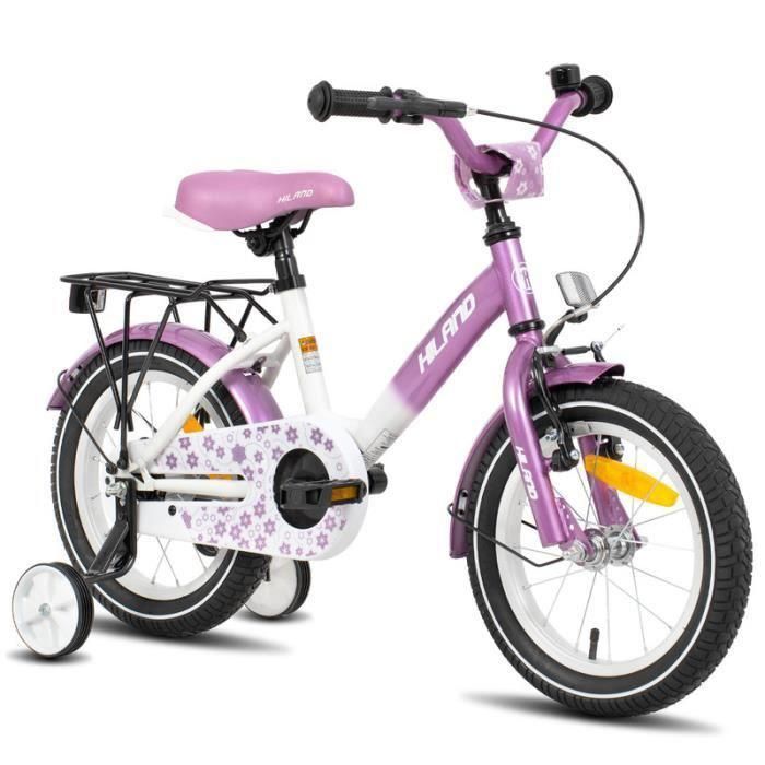 Bicicleta infantil - HILAND - 14 polegadas - Rodas assistidas - Bagageiro traseiro - Roxa