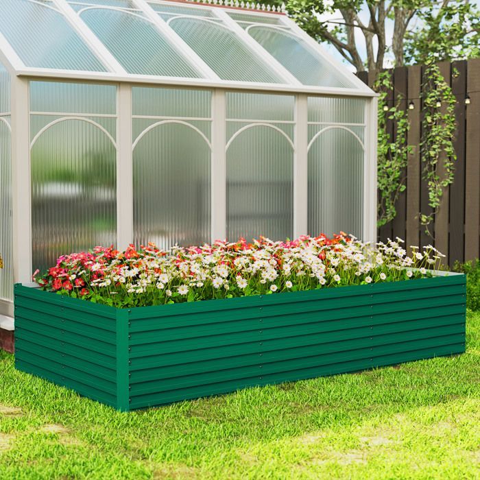 Rectangular galvanized raised planter - Outsunny - open bottom - 240 x 120 x 60cm - green