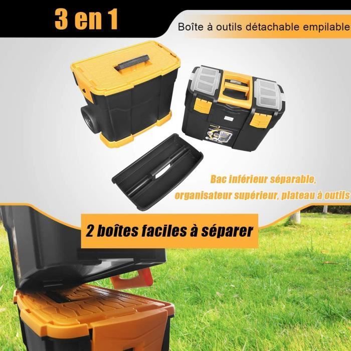 Caja de herramientas apilable y separable GOPLUS, tapa con cerradura, bandeja extraíble, caja de herramientas con ruedas, asa