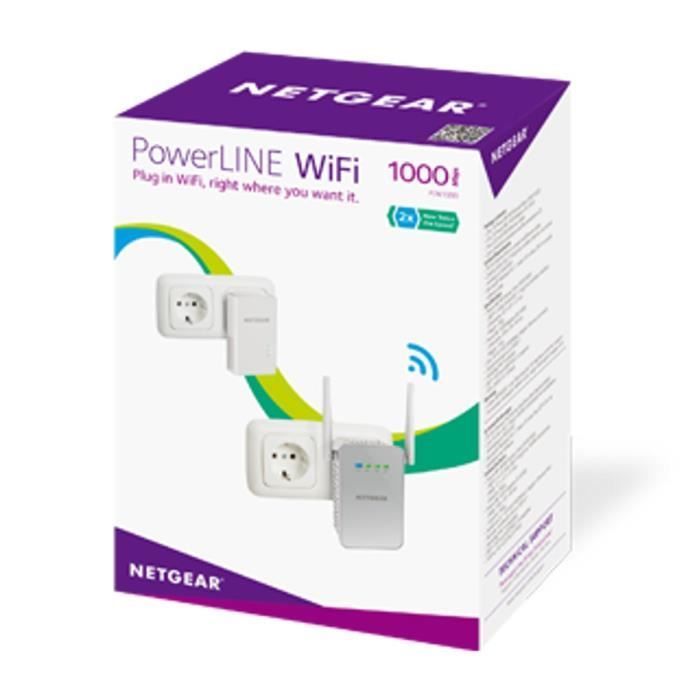 NETGEAR Pack of 2 Gigabit 1000 Powerline Adapters + Wifi PLW1000-100PES