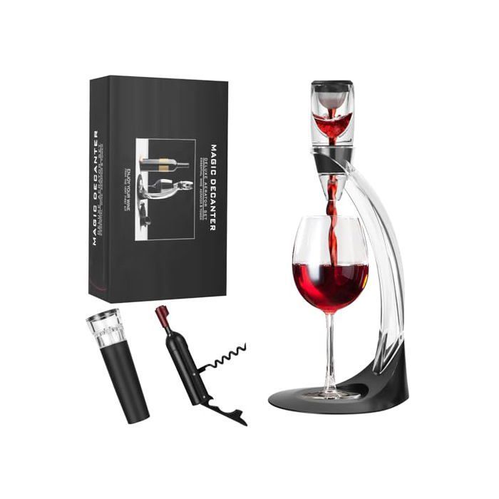 Decantador de vino de lujo, aireador incorporado + bomba de vacío + sacacorchos, caja de regalo, diseño elegante.
