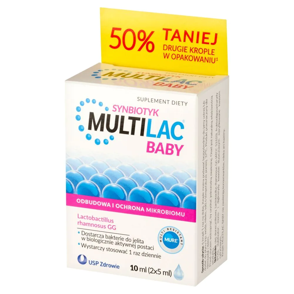Multilac Baby Krople dla dzieci od 2. miesiąca życia, Synbiotyk (probiotyk + prebiotyk)