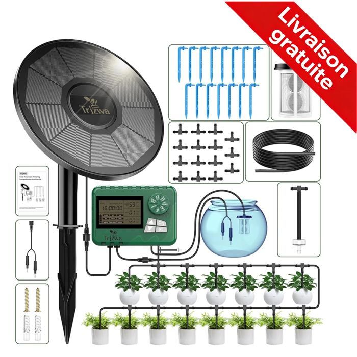 2200mAh Solar Druppelirrigatieset – Automatische timer, 15 druppelaars, voor tuin, balkon en planten