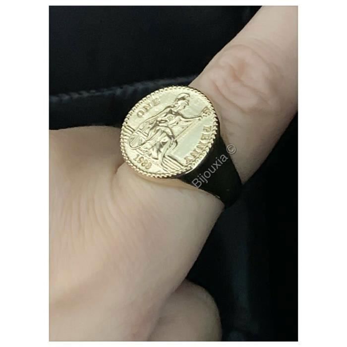 Anillo con moneda de un penique de 1933, chapado en oro de 3 micras, con sello distintivo - BIJOUXIA - Anillo unisex estilo Napoleón