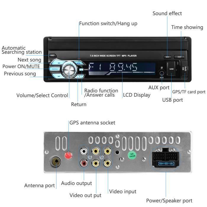 Autoradio UVERBON Bluetooth con GPS, lettore MP5, touchscreen da 7
