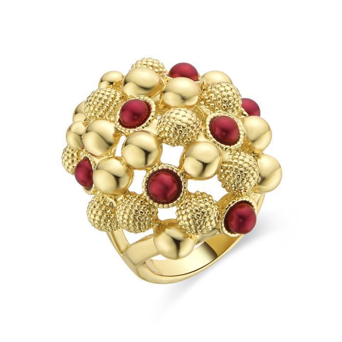 Ring - LUXENTER - Xiglor - 18k yellow gold finish - Coral stone - Women's