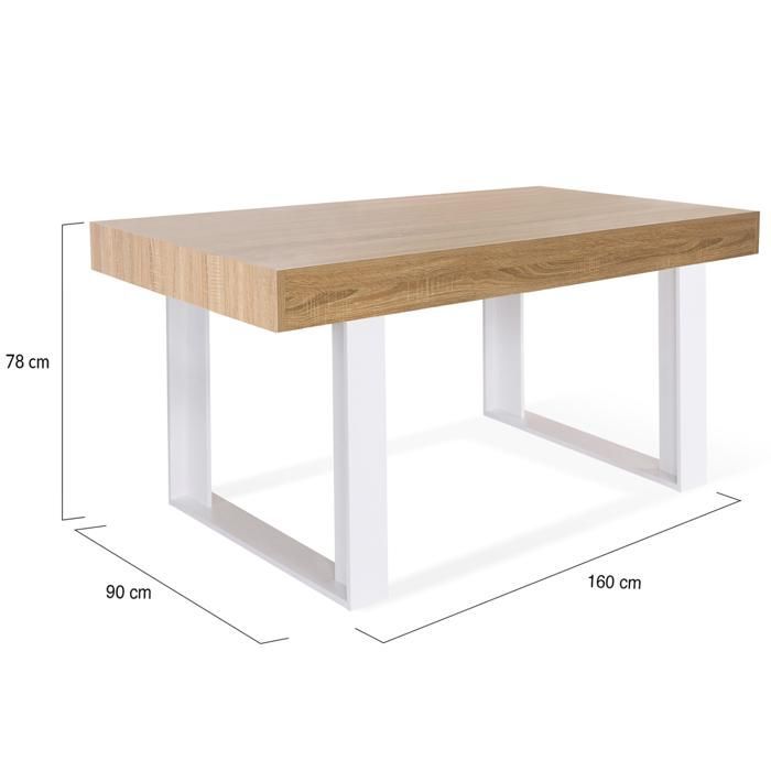 Vaste rechthoekige eettafel - IDMARKET - PHOENIX - Hout en wit - 6 personen - 160 cm