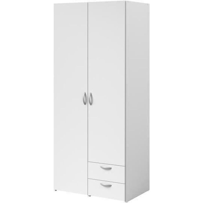 VARIA Wardrobe - White Finish - 2 Hinged Doors + 2 Drawers - W 81 cm x H 185 cm x D 51 cm - PARISOT