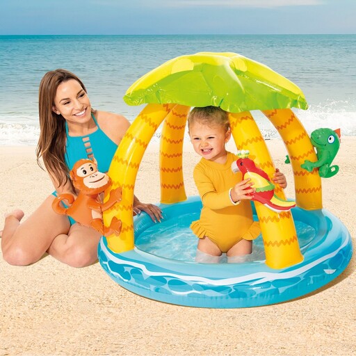 Piscina inflável tropical com fundo acolchoado, cobertura e animais infláveis Ø102 cm Intex