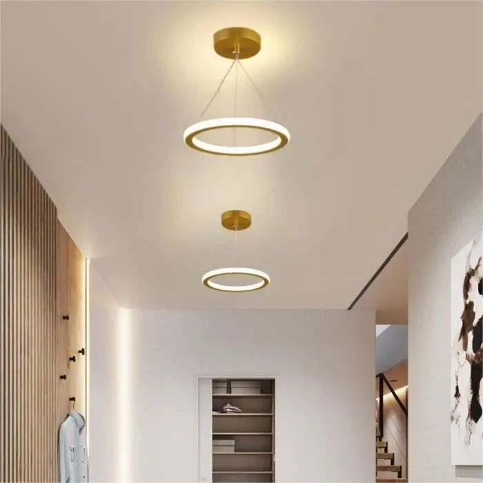 WOTTES Suspension Lustre Plafonnier - Design Modern Forme Rond - LED Dimmable - Doré Ø20cm pour chambre à coucher