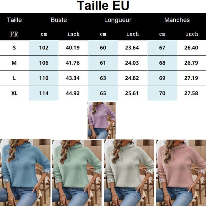 Jersey de mujer - Capucha raglán - Tejido de chenilla suave para invierno - Manga larga - Otoño/Invierno - Talla europea - Rosa