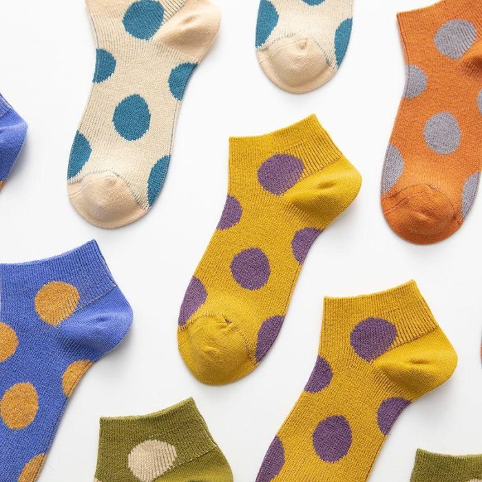 Calcetines cortos de lunares, moda casual, calcetines Harajuku de verano de algodón para chica, estilo retro coreano, calcetines felices de alta calidad.