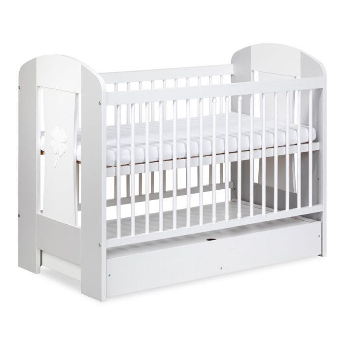 Nati baby cot with 3 adjustable heights - White with clover pattern - 120 x 60 cm