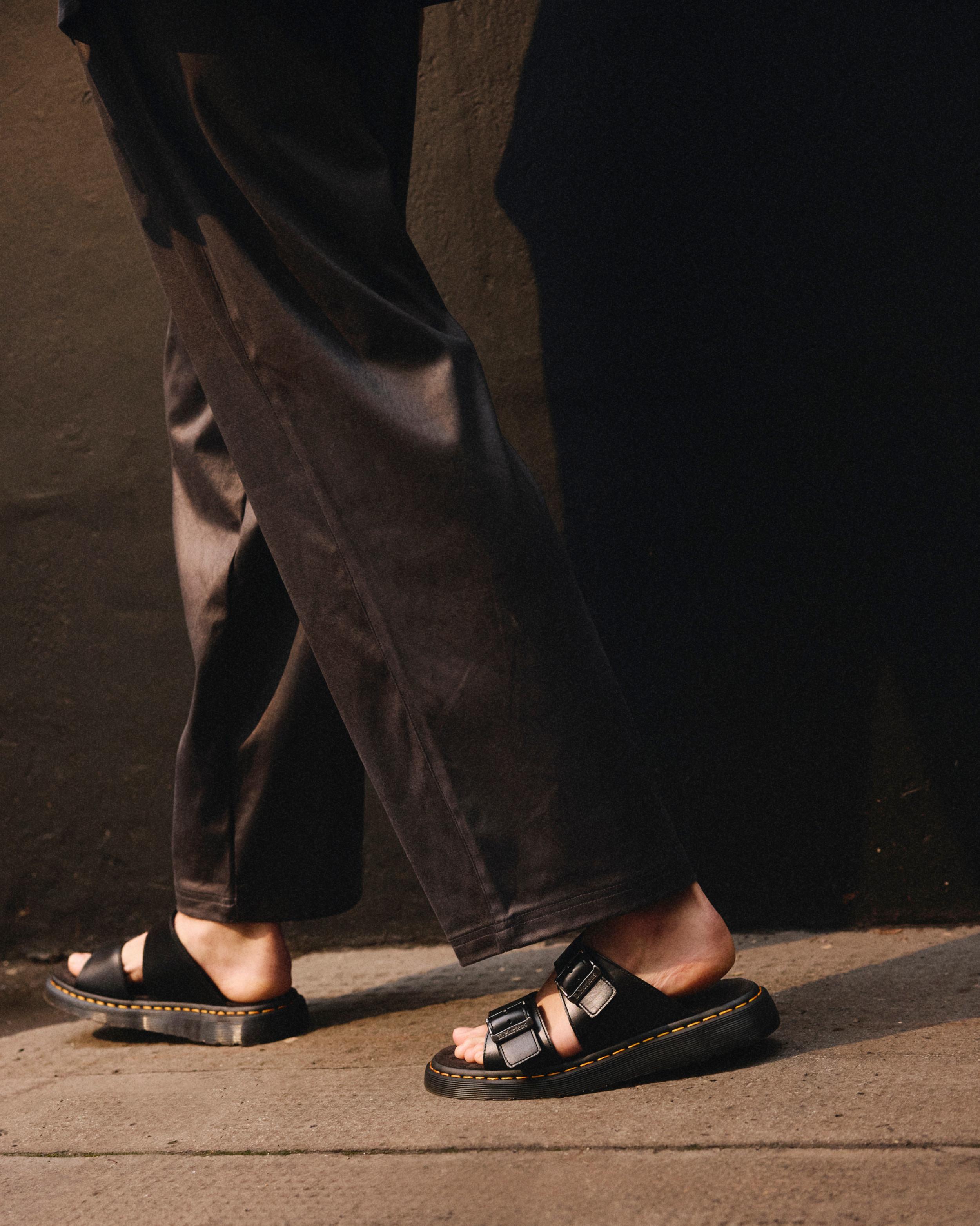 Josef Analine Leather Buckle Slide Sandals