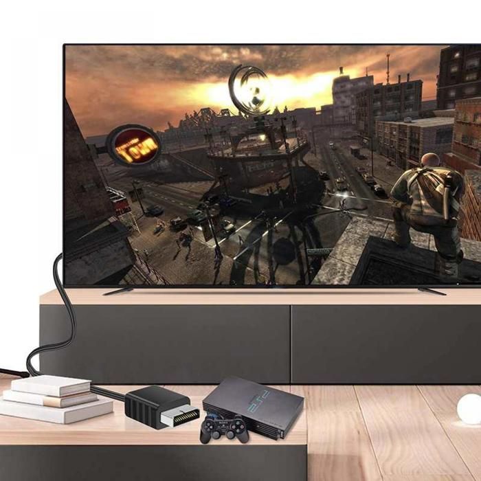 Convertisseur PS2 HDMI 720p/1080p 60Hz, Adaptateur avec Câble 1m, Alimentation USB, Plug and Play pour PlayStation 2
