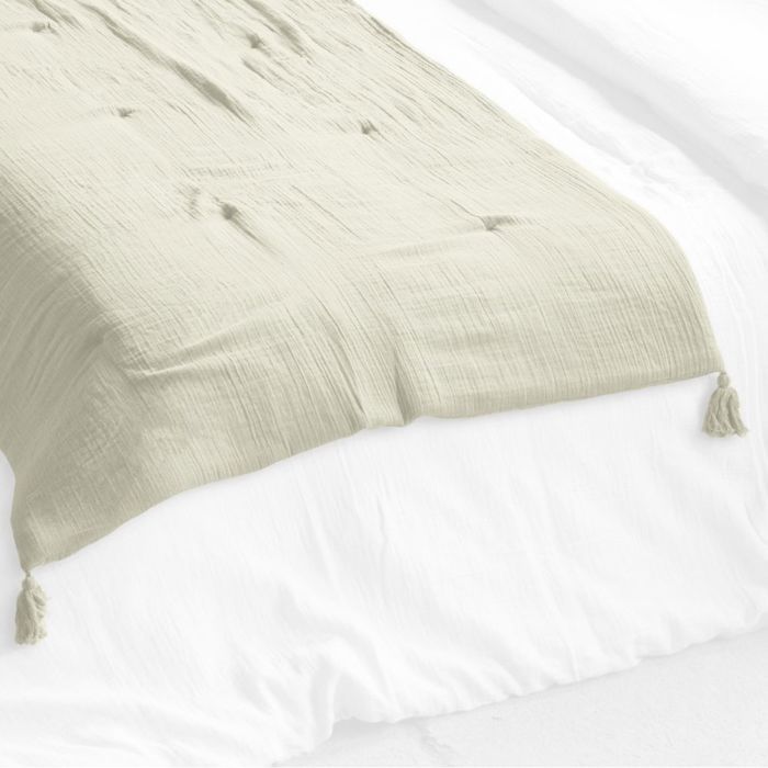 Caminho de cama 90x200 cm, gaze de algodão, verde claro.