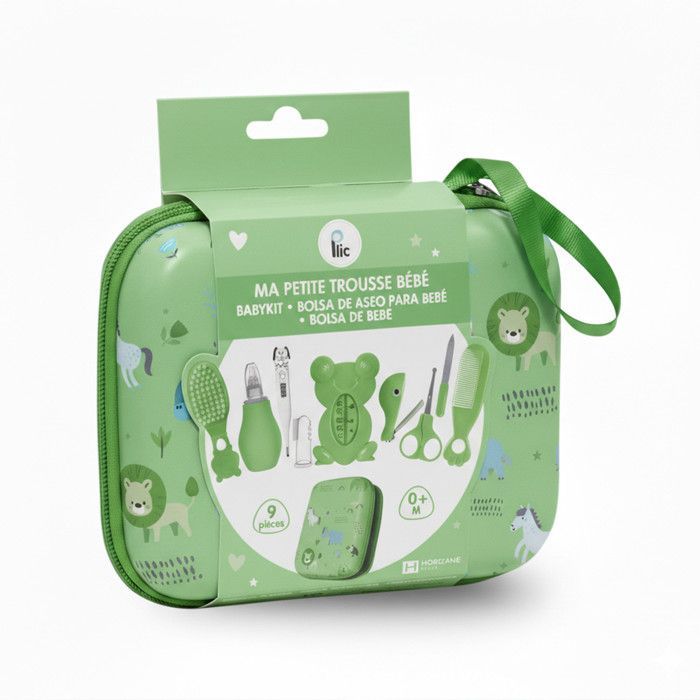 PLIC – Babypflege-Set – 9-teilig, reisefreundliches Set mit Reißverschluss, Hygiene & Maniküre, Grün
