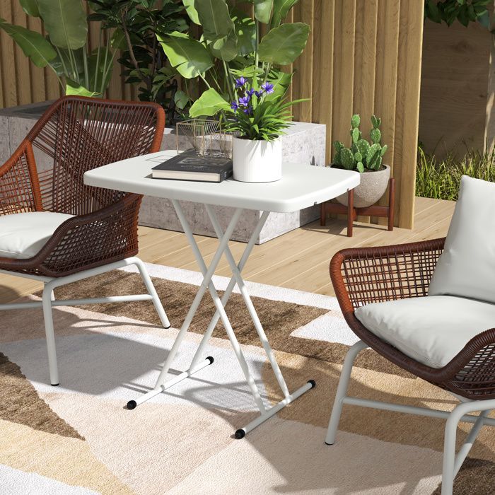 Bijzettafel - Outsunny - opvouwbaar - 6 verstelbare hoogtes - voor terrassen en tuinen - gemaakt van HDPE - 76 x 50 x 74 cm - wit