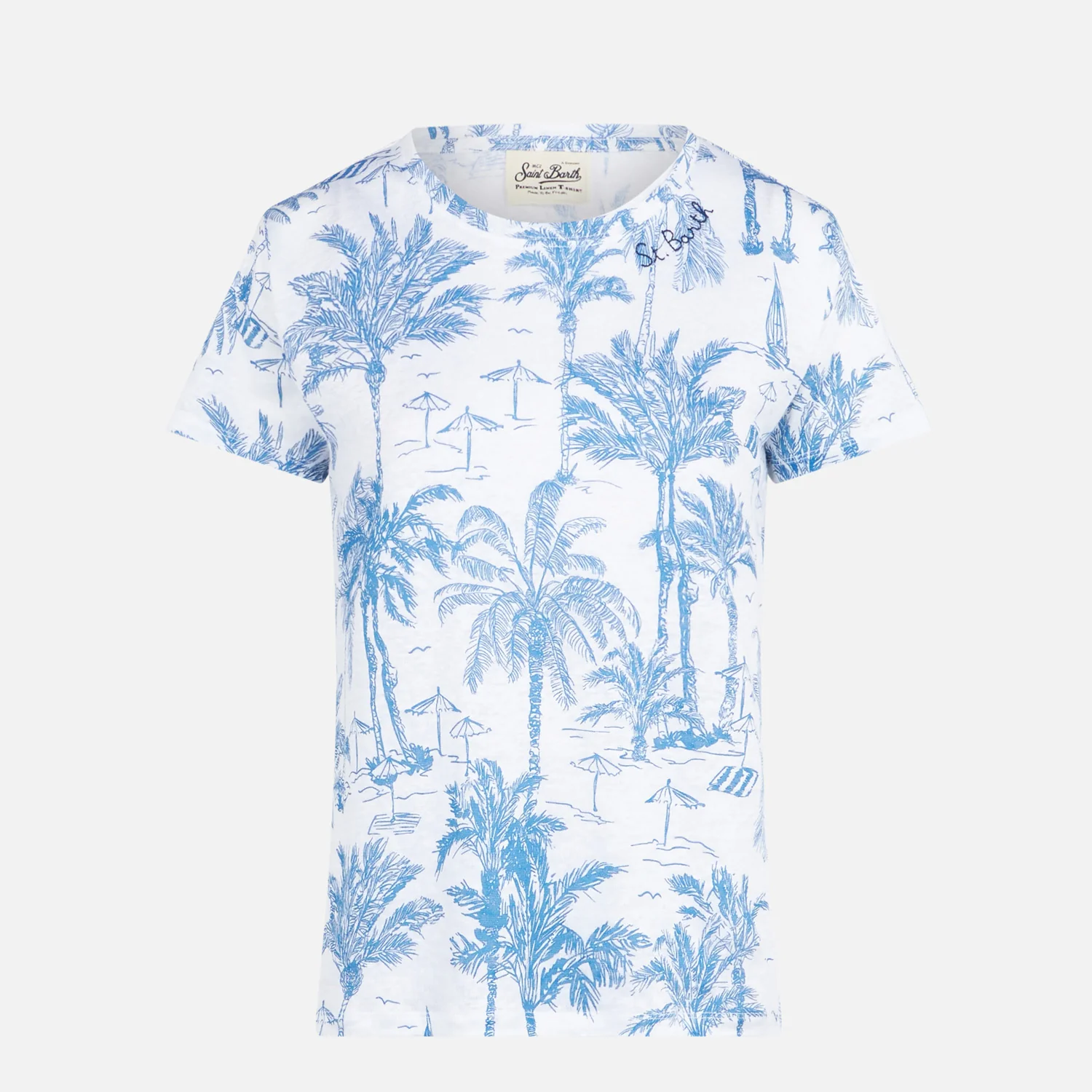 Dames linnen T-shirt met Toile de Jouy-print