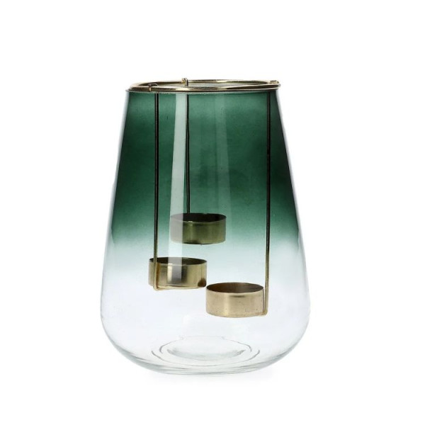 Lampion GALIA szklany z uchwytami na tealight zielony 15x20