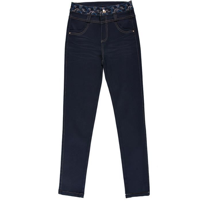 Jeans Femme - FUNMOON - Taille Haute - Noir - Coton - Chaud