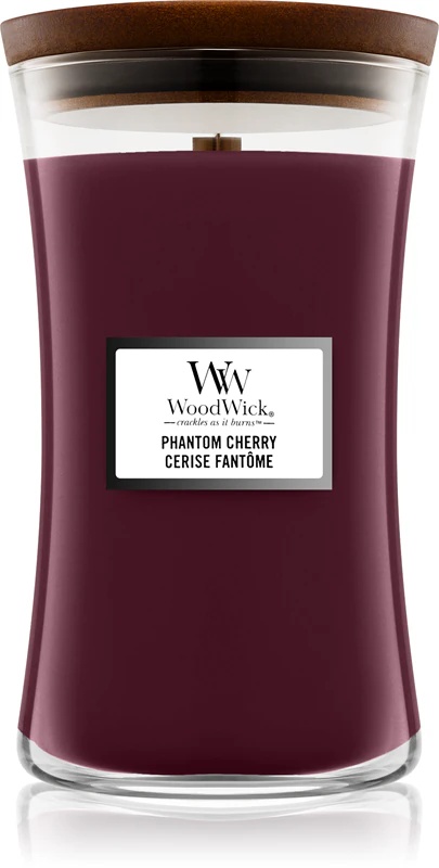 Woodwick мирисна свећа Phantom Cherry са дрвеним фитиљем