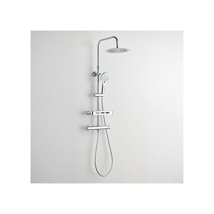 Columna de ducha con mezclador termostático - Edouard Rousseau - Ars Tab - Cromado - Ducha de techo redonda - Ducha de mano
