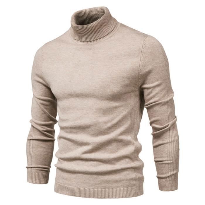 Men's Turtleneck Knit Winter Pullover Sweater Casual Warm Khaki