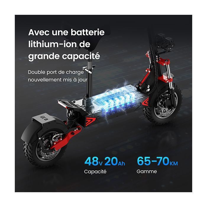 Trottinette électrique iScooter iX8-48V 20Ah -1200W x 2-70 km d'autonomie-Quatre vitesses- Pliable-Modèle tout-terrain