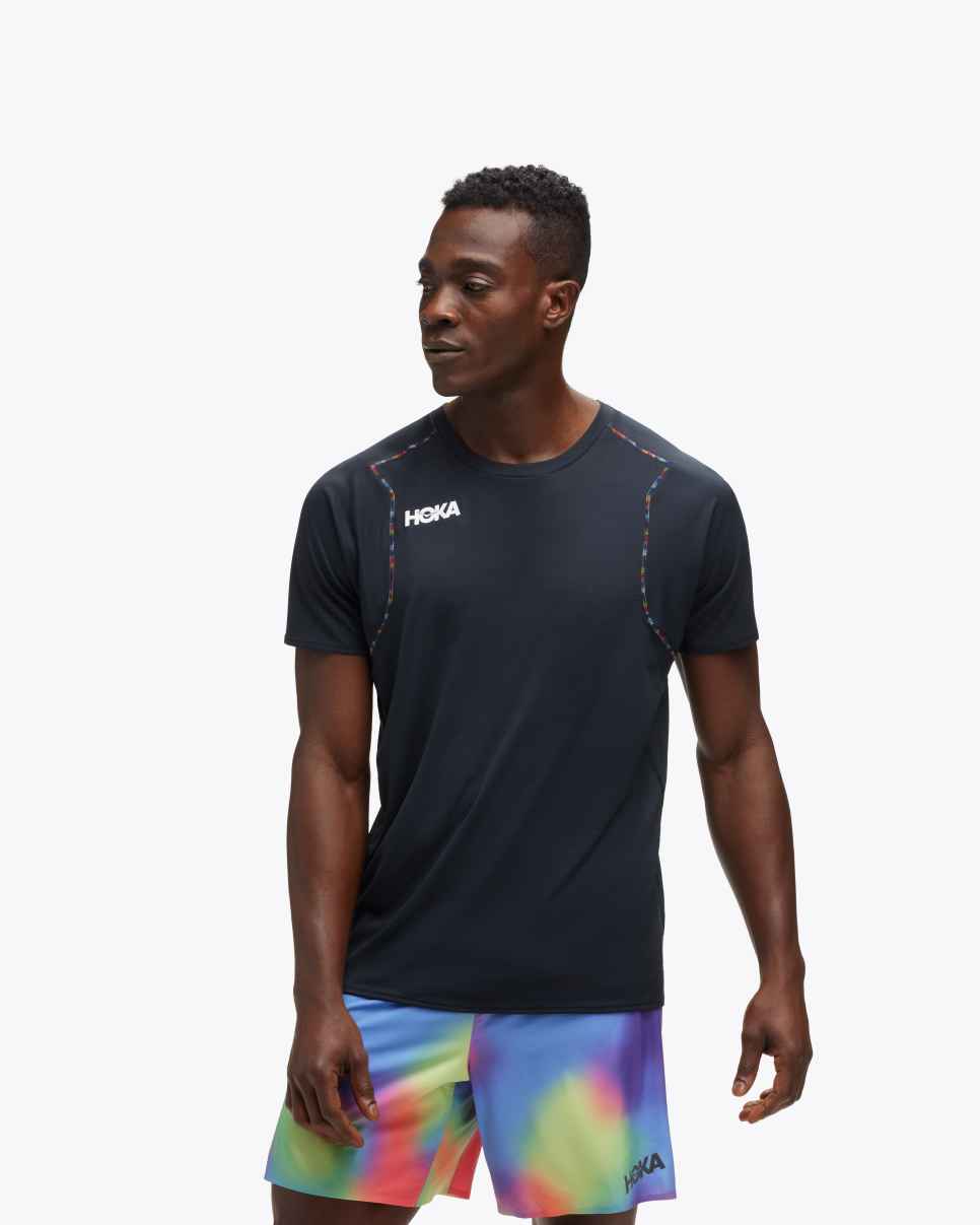 HOKA Glide Kurzarmshirt Schwarz/Mehrfarbig