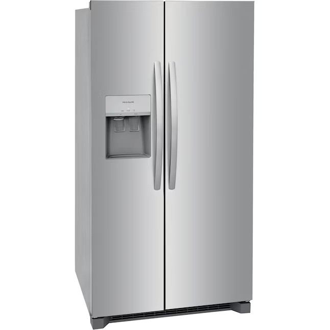 Frigidaire 25,6 kuutiojalan (7,3 litran) rinnakkaisjääkaappi jääpalakoneella (sormenjälkiä hylkivä ruostumaton teräs) ENERGY STAR -sertifioitu